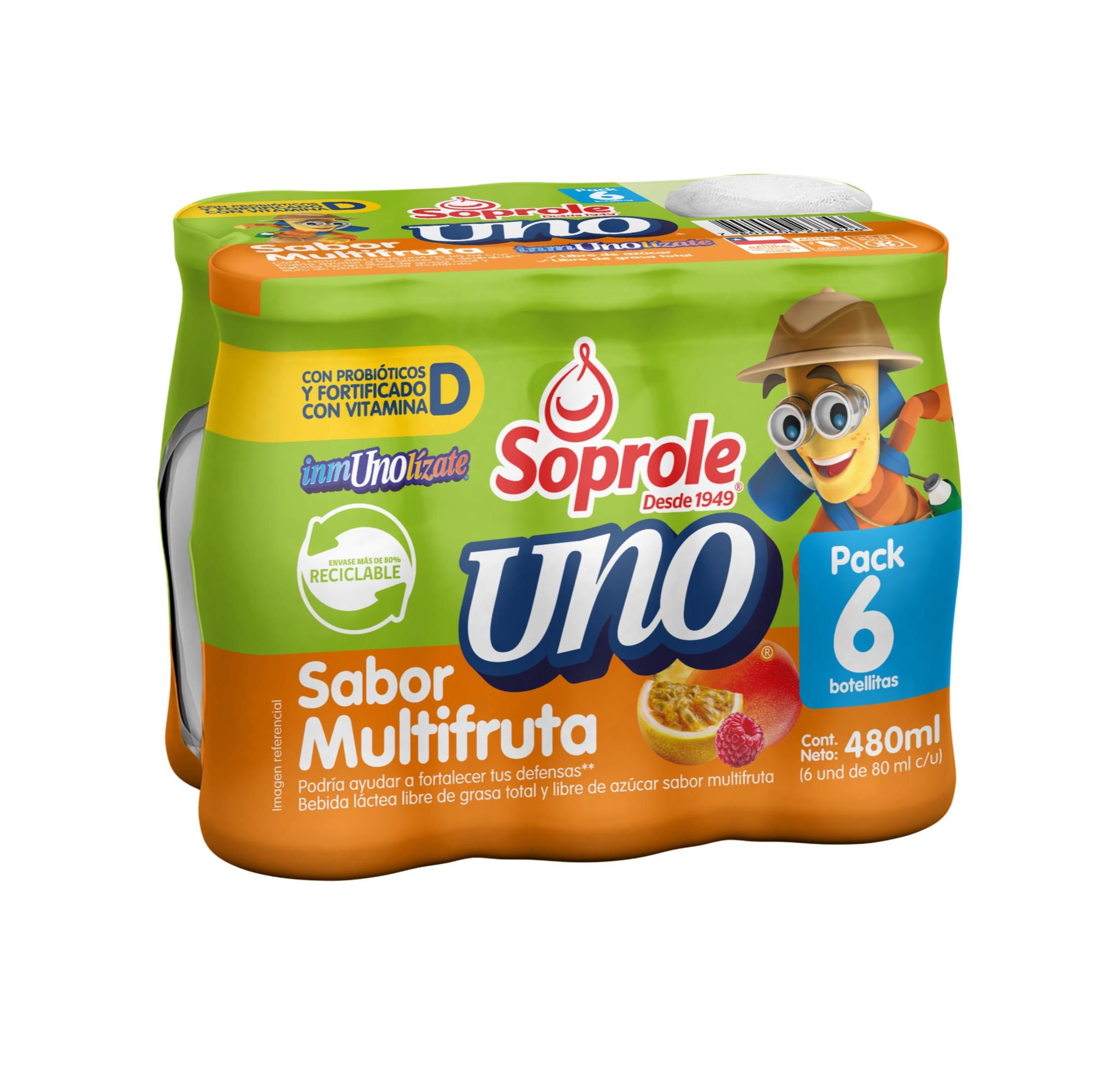 Probiótico Uno Multifruta Pack 6 Botellas 80 ml c/u Soprole