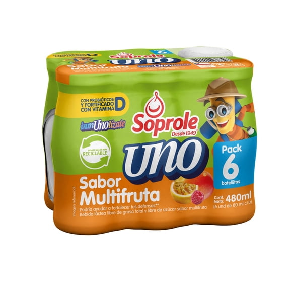 Probiótico UNO Multifruta Pack 6 Botellas, 80 ml c/u