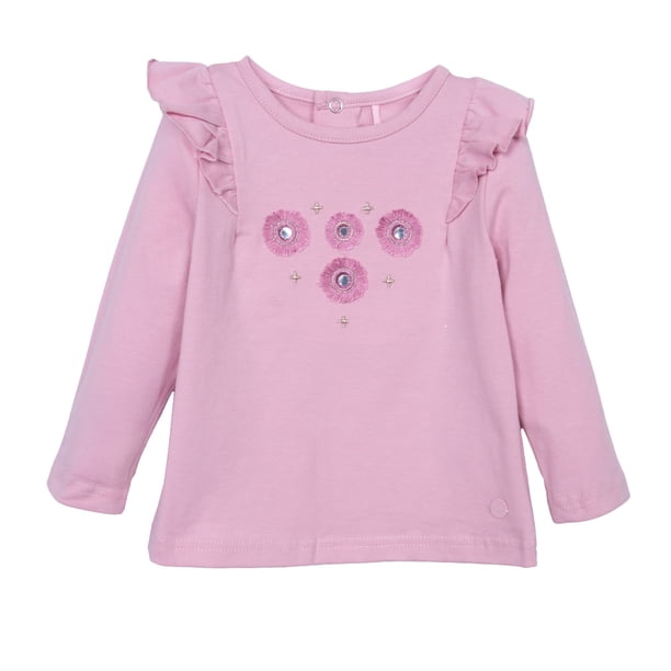 Polera Bebé Niña Manga Larga con Vuelos Crudo