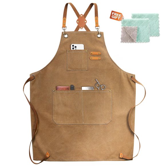 Delantal de chef ZOMAO, lona de algodón, parte trasera cruzada con bolsillos, unisex