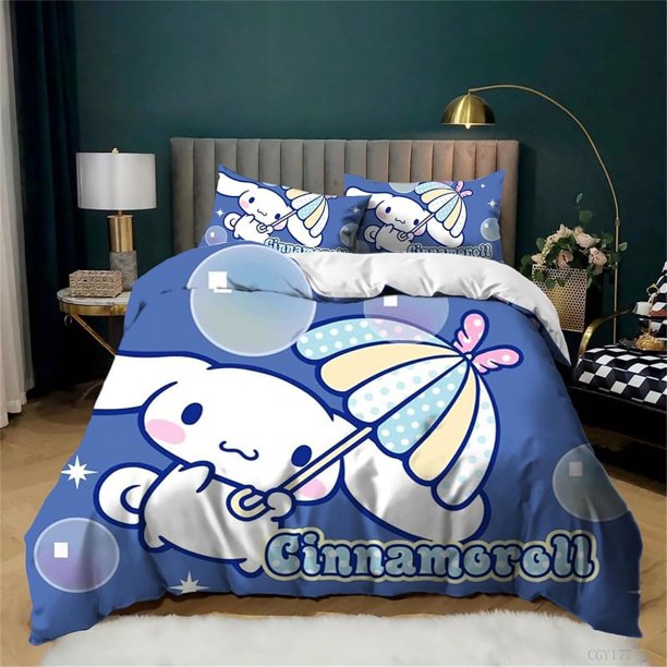 Girls Cinnamoroll Duvet Cover SetKids 3 Pieces Ultra Soft Bedding Set Twin Size Light-Weight Comforter Cover Zipper Full