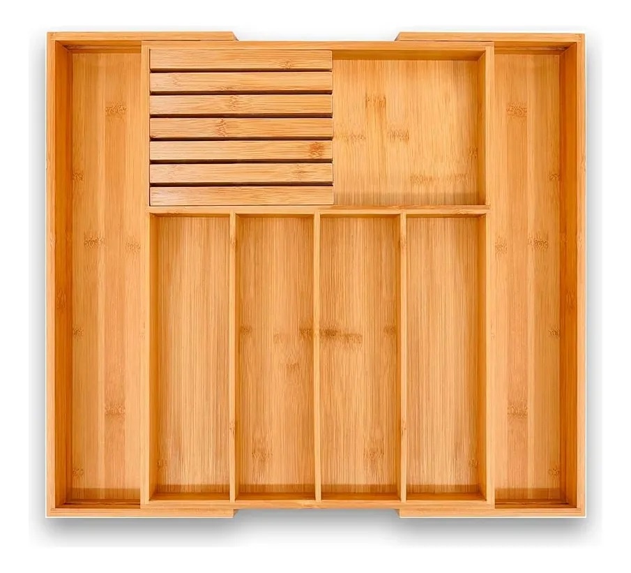 Venhoouse Organizador De Cubiertos Bambú Ajustable 7 Compart