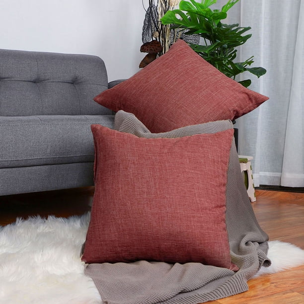 PiccoCasa Juego de 2 Fundas de Almohada de Algodón y Lino de 18" x 18", Rojo