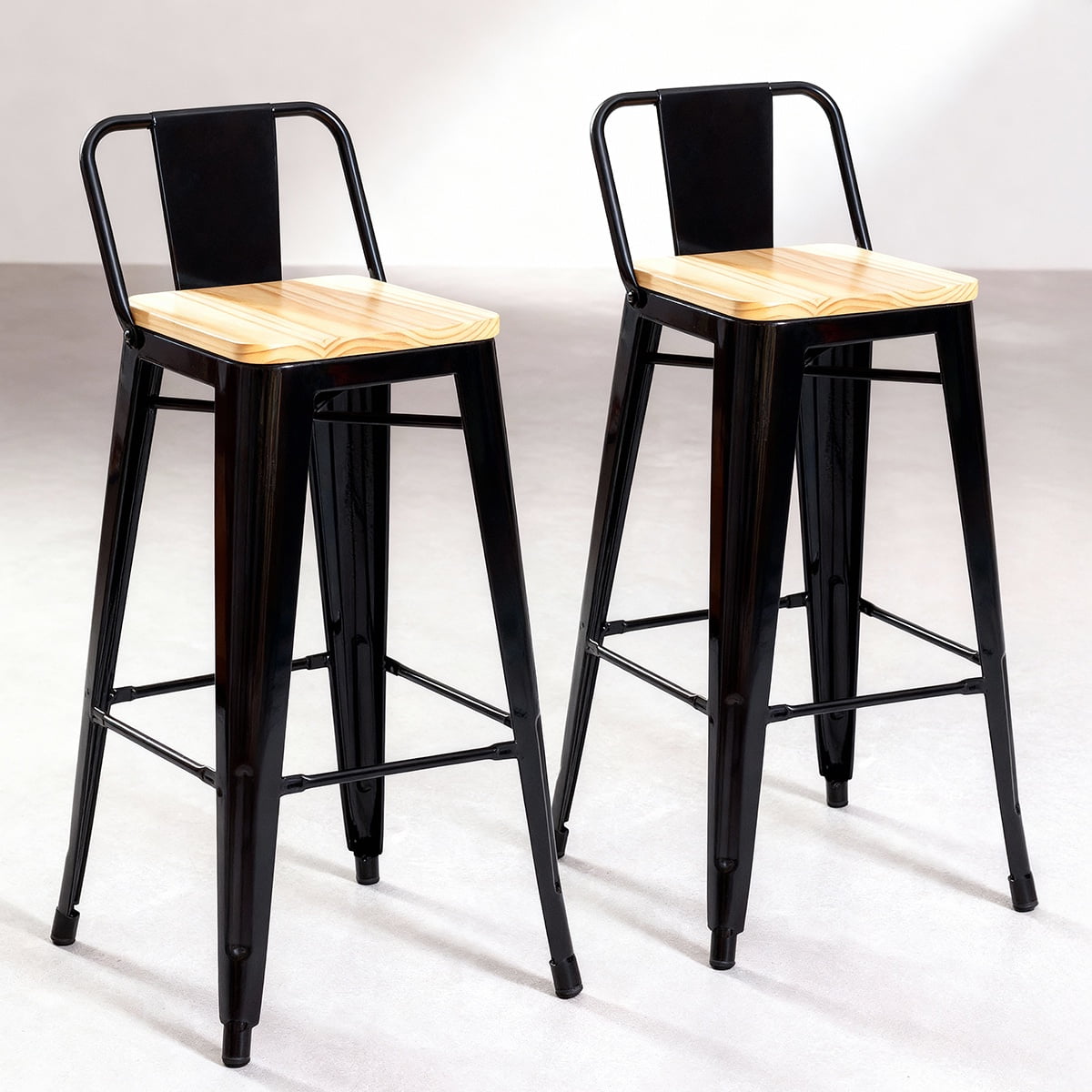 Venhoouse - Pack 2 Taburetes Tolix De Madera 66cm Con Respaldo Venhouse Negro