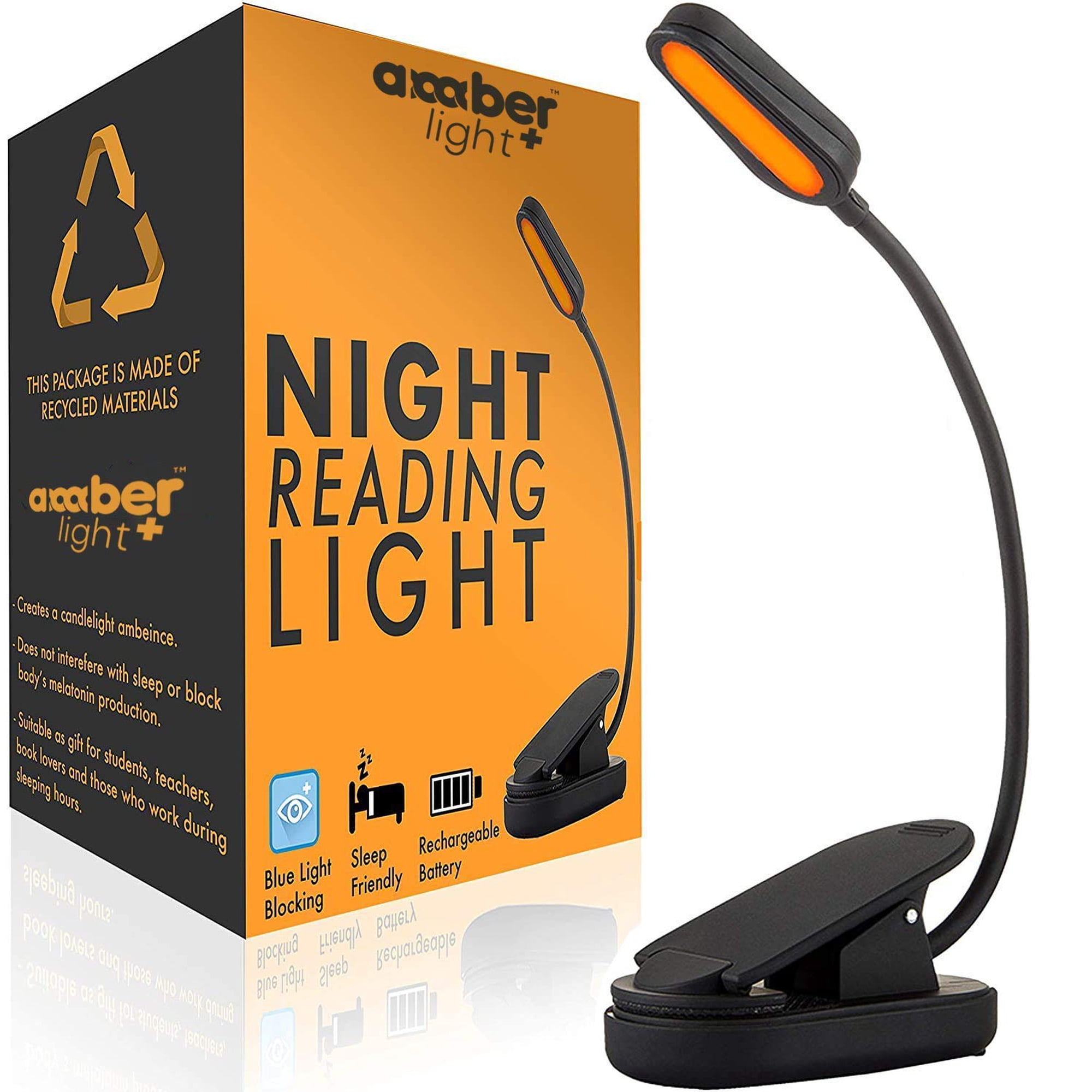 Amber Light + - Lámpara Para Libros, Color Ámbar, Azul Claro, Bloqueador De Luz, Recargable