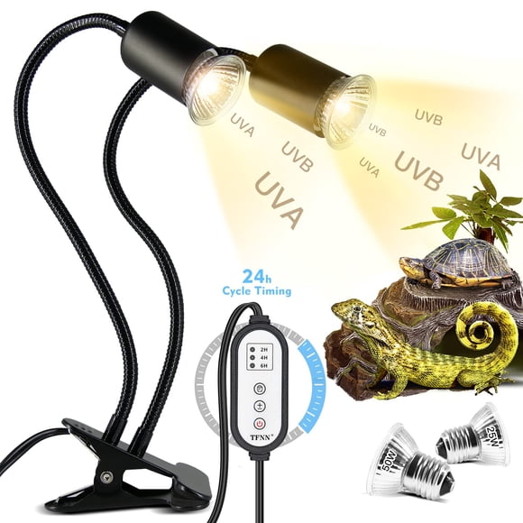 Lámpara térmica para reptiles TFNN de doble cabezal con pinza UVA UVB 25 W+50 W