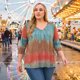 thumbnail image 2 of Agnes Orinda Blusas Casuales de Talla Grande para Mujer, Tops de Colegio con Rayas de Tie Dye, Cuello en V, Mangas 3/4, Túnica Multicolor 6X, 2 of 8