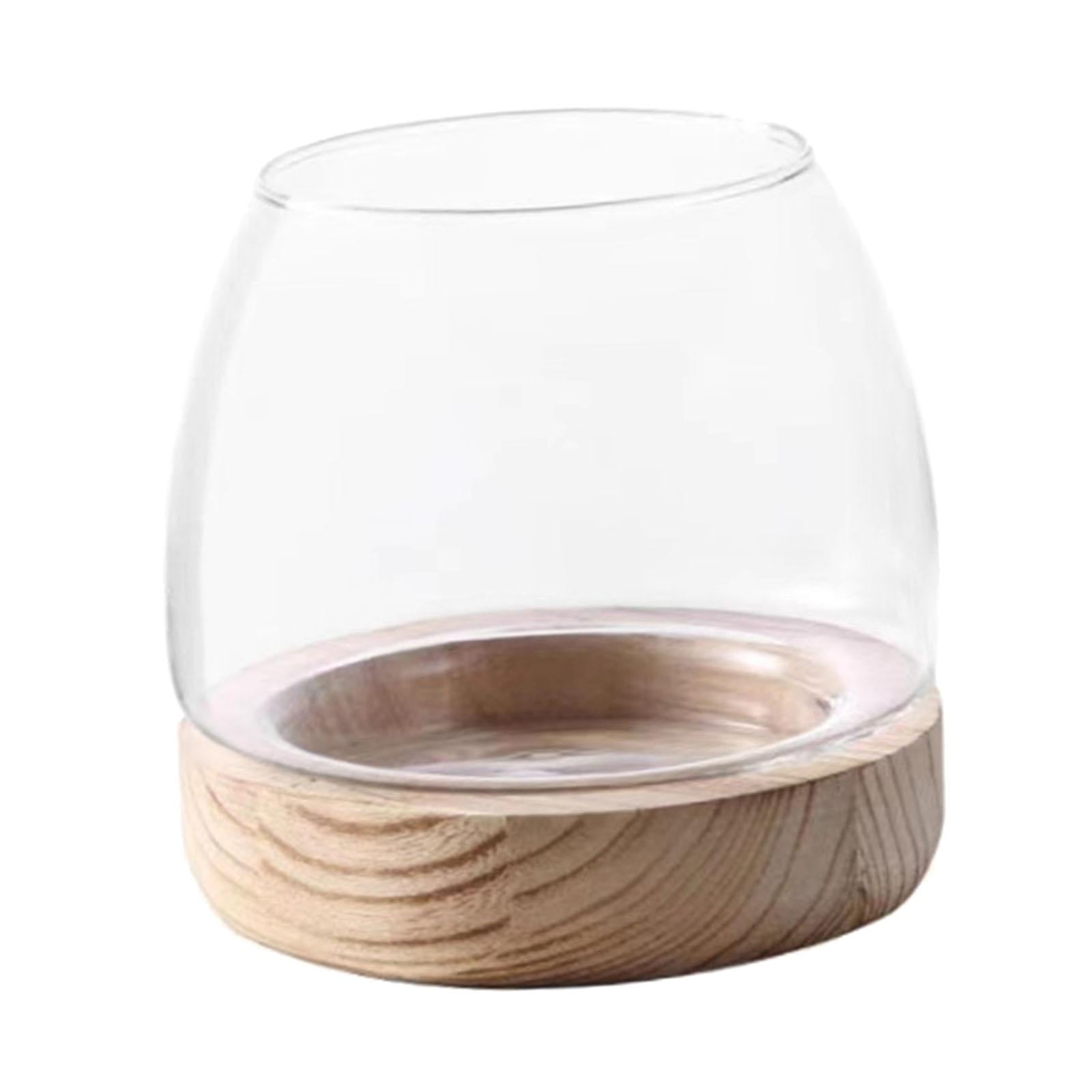 Bothyi - Macetero De Vidrio, Contenedor De Estante De Madera, Macetero Hidropónico Para Decoración De Escritorio De Oficina, Mediano