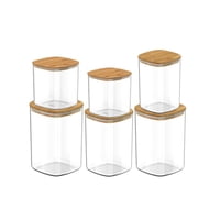 Genérico - Set 6 Frascos Hermeticos Vidrio Despensa Tapa De Bambu