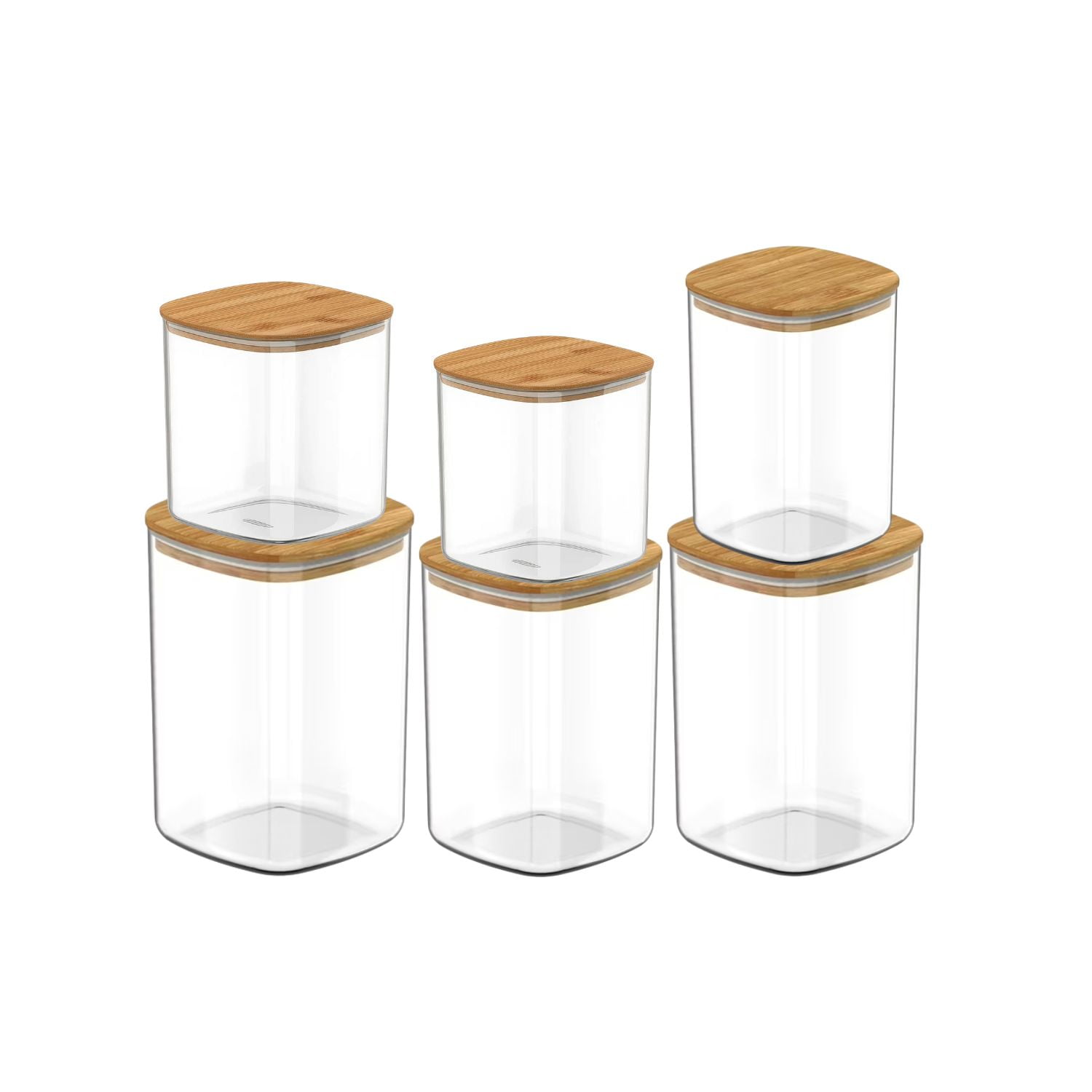 Genérico - Set 6 Frascos Hermeticos Vidrio Despensa Tapa De Bambu