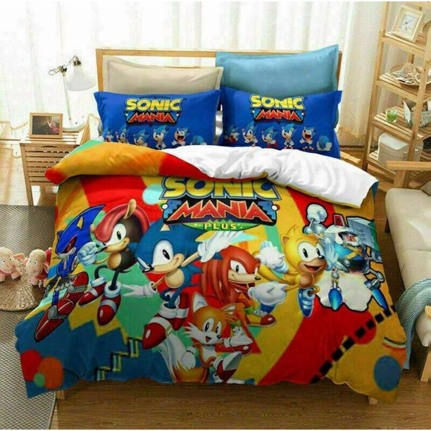 Sonic The Hedgehog Cartoon Quilt Duvet Cover Set Soft Bedding Bed Linen3-Piece Bedding Set