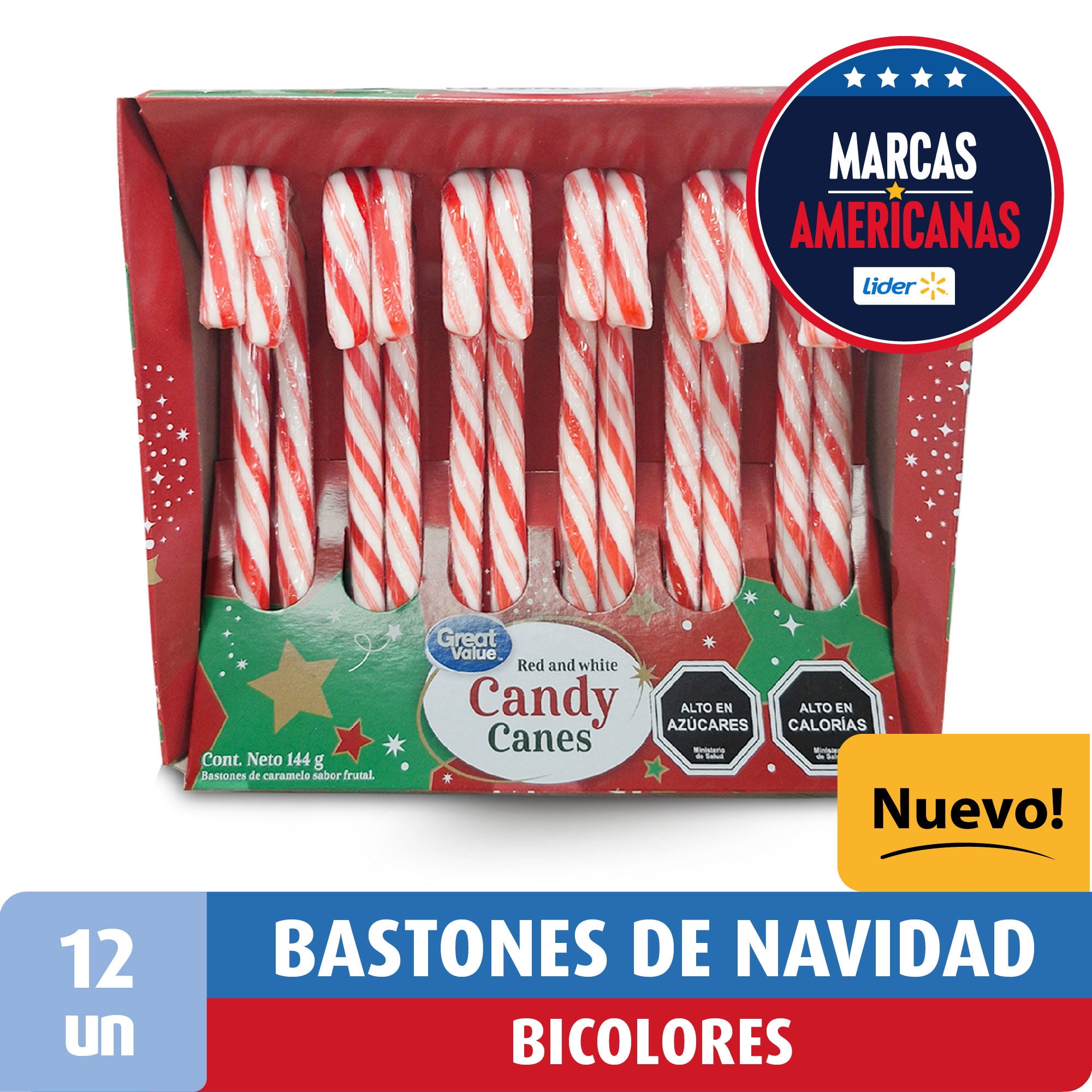 Bastones De Caramelo De Navidad, Sabor Multifruta 144 g Great Value
