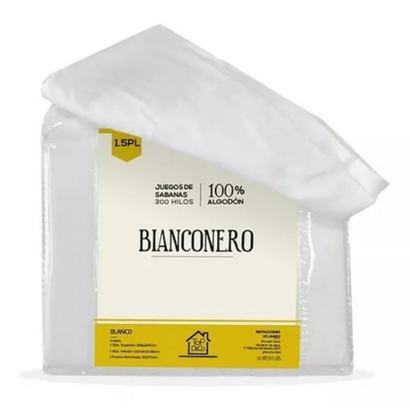 Sabanas 100% Algodón 300 Hilos 1,5 Plaza BLANCO