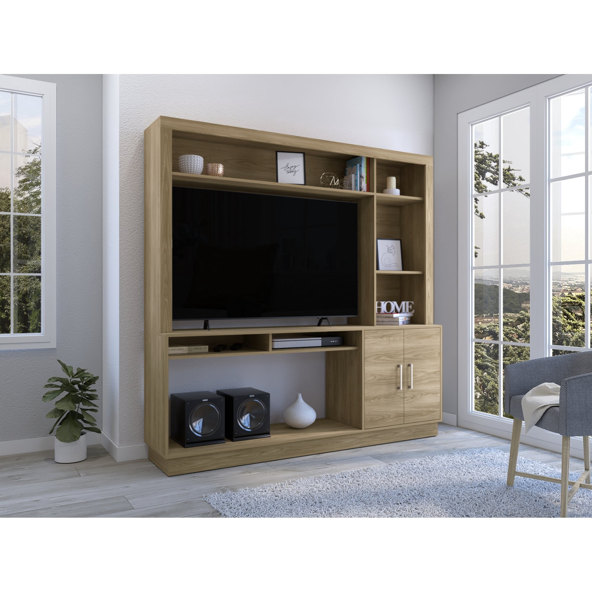 Tuhome - Estante Tv 55" Cantabria 2 Puertas Fresno 180x180x40 Cm