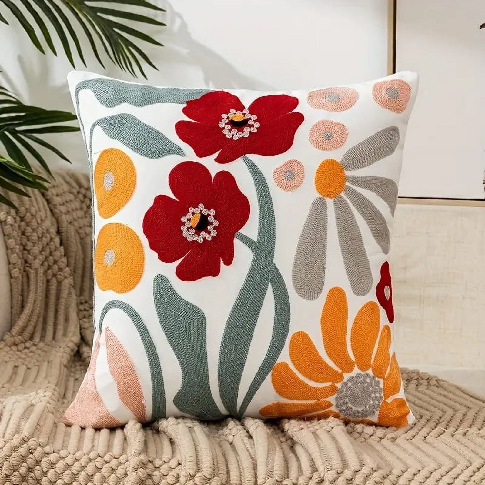 Homestore - Funda Cojín Bordada 45x45 Cm Flor Gris