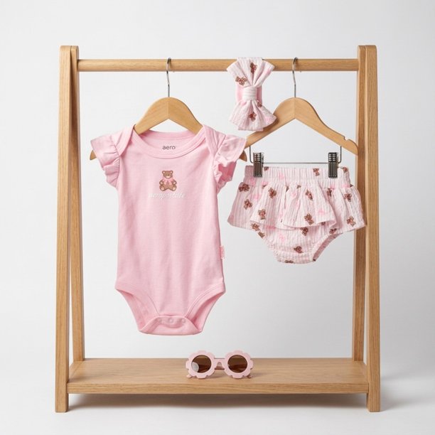 Conjunto De 4 Prendas Para Niña Body Y Calzon + Diadema Y Lentes Primavera Verano
