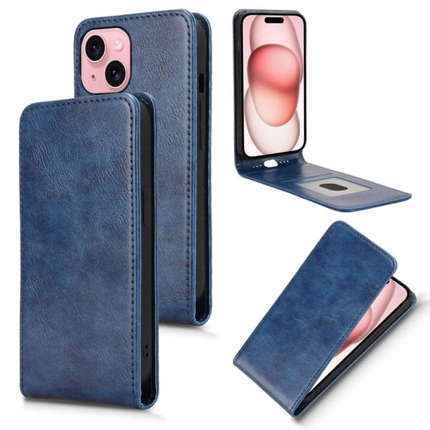 Funda tipo folio para iPhone 15 Plus con soporte magnético y protección para la cámara Azul