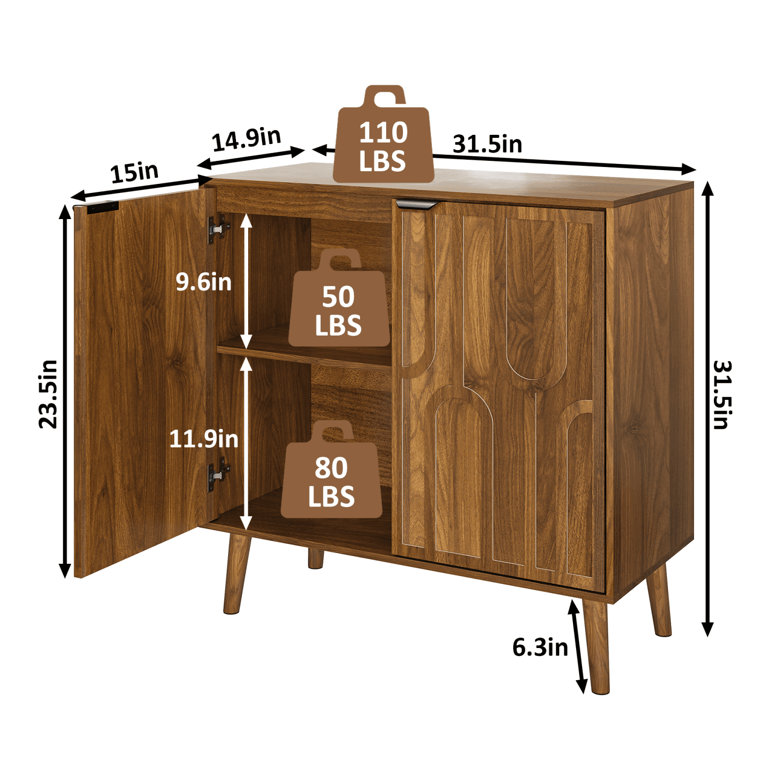 M&ms - Sideboard Buffet Cabinet With Storage, Farmhouse Buffet Cabinet With Paper Clip Design, Wood Coffee Bar Storage Cabinet For Kitchen, Dining Room, Living Room, Entryway, Walnut,31.5" W