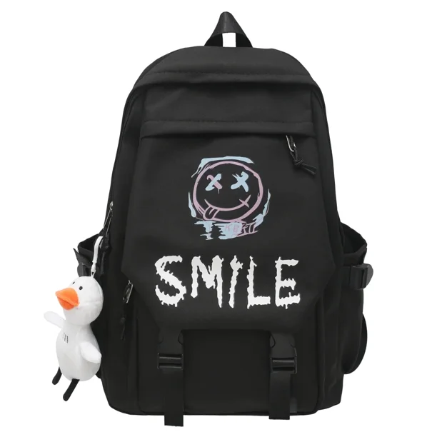 Funny emoji pattern campus backpack, large capacity travel backpack, Korean Japanese style bag