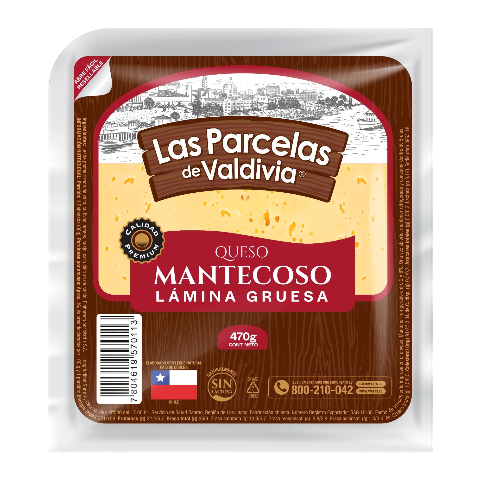 Queso Mantecoso Laminado 470 g Las Parcelas de Valdivia