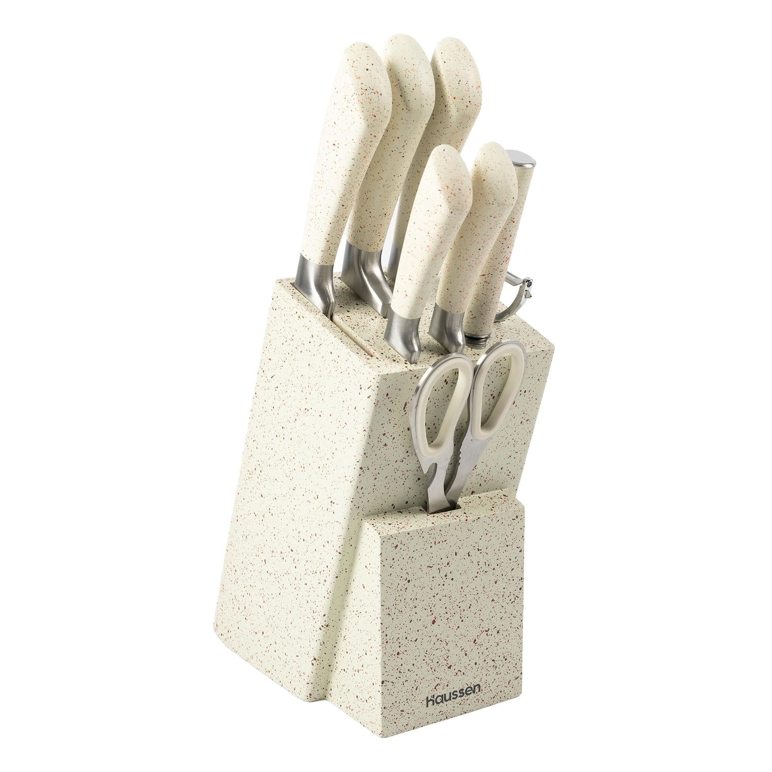 Haussen - Taco Cuchillos Acero Con Tijera Y Pelador Infini Set 8 Pcs Blanco