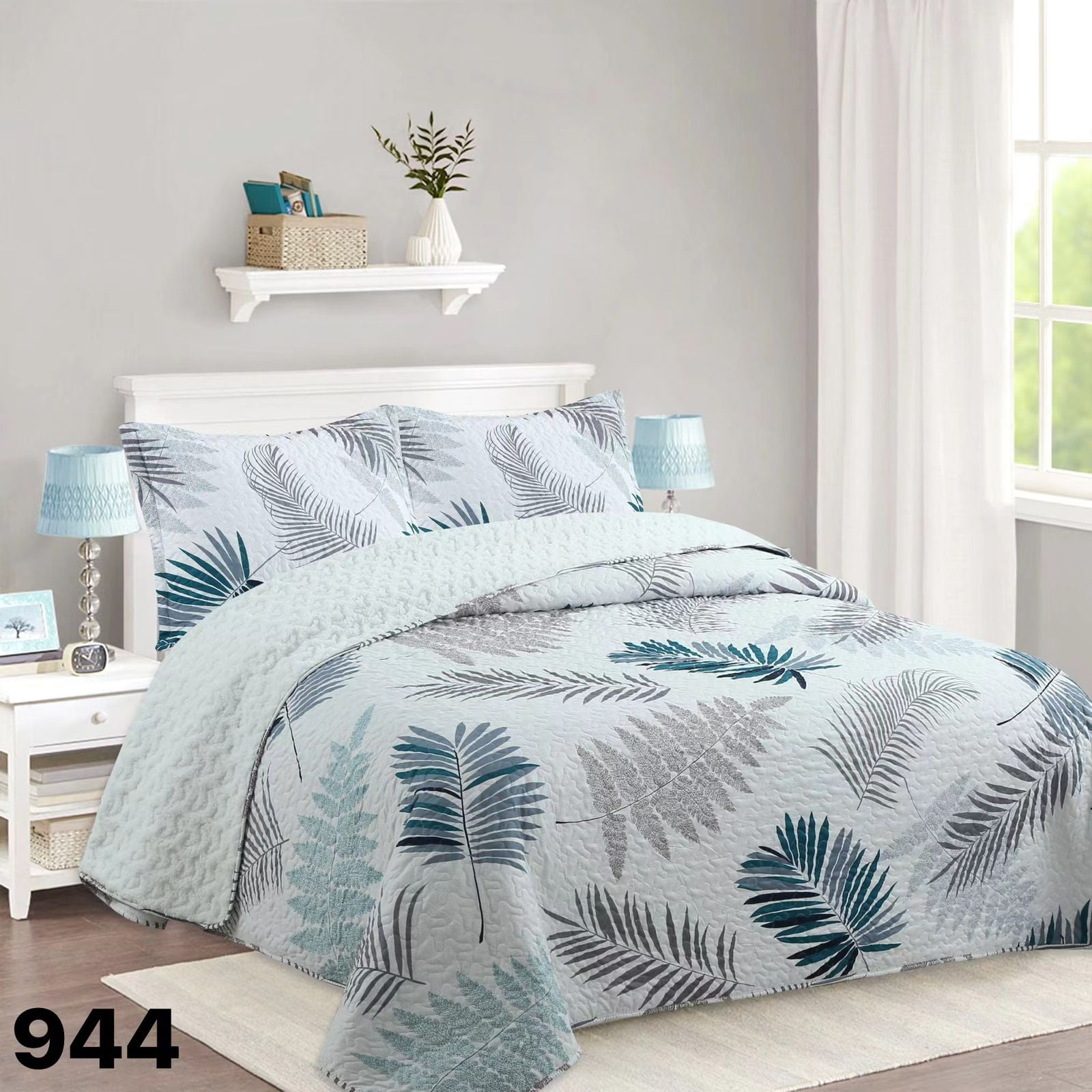 Genérico - Cubrecama Quilt Sherpa 2 Plazas - Blanco Hojas Tricolor M944