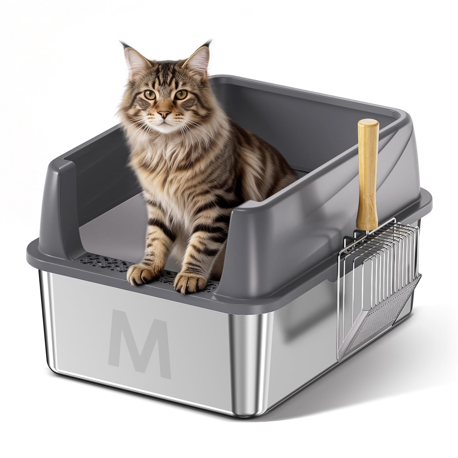 Caja De Arena Para Gatos Bsemax De Acero Inoxidable Con Tapa Para Gatos Pequeños