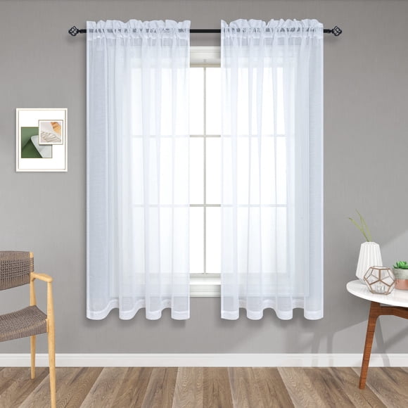 Cortinas transparentes Pitalk de 114 cm de longitud, blancas, para baño, 2 paneles