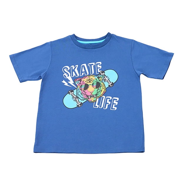 Polera Niño Kids M/C Print Fluor Azul Corona
