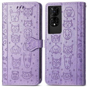 Funda Cartera Foxdock Para Tcl 50 5G , Flip Pu Con Relieve De Gatos Y Perros, Tarjetero Y Soporte