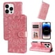 thumbnail image 4 of Funda tipo cartera FOXDOCK para iPhone 15 Pro , diseño girasol en relieve, cuero PU, cierre magnético, soporte y tarjetero, 4 of 5