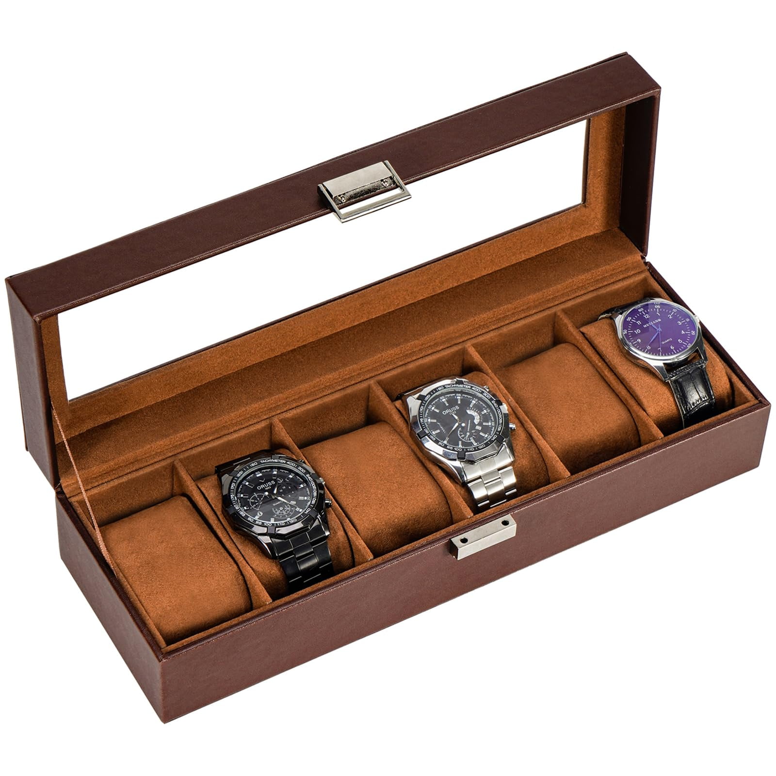 Watch Box Procase Con 6 Ranuras Para Hombre, Almacenamiento De Relojes, Color Marrón