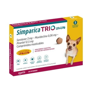 Zoetis - Simparica Trio - 1,3 Kg A 2,5 Kg - 3 Tabletas