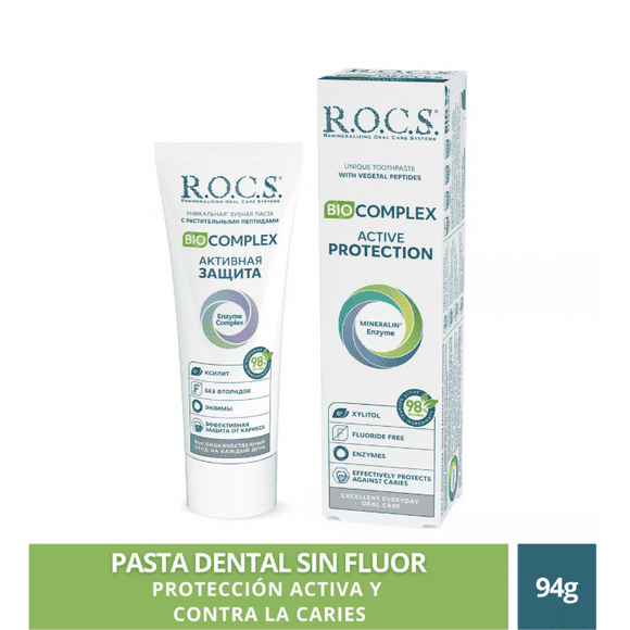 Pasta Dental Sin Fluor Rocs Biocomplex 94g Protección Activa