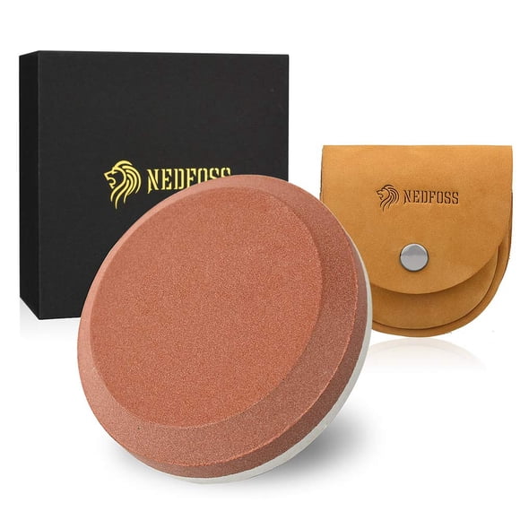 Herramienta afiladora de hachas NedFoss de doble grano con funda de cuero