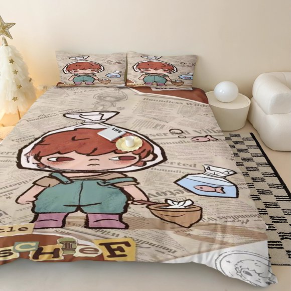 x471 Bed SheetsCartoon POP-mart Quilt Cover Children Games Animation Breathable Custom Made Home Baby Bedroom Comforter 3-Piece Bedding Set (1 Duvet Cover + 2 Pillow Shams) nj471
