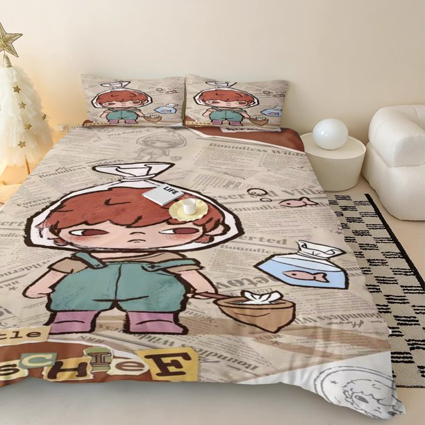 x471 Bed SheetsCartoon POP-mart Quilt Cover Children Games Animation Breathable Custom Made Home Baby Bedroom Comforter 3-Piece Bedding Set (1 Duvet Cover + 2 Pillow Shams) nj471
