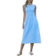 thumbnail image 2 of INSPIRE CHIC Vestido de línea A a cuadros para mujer con nido de abeja sin mangas, cuello redondo, vestido midi fluido de verano con bolsillos M Azul Blanco, 2 of 6