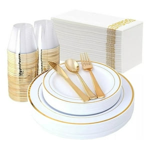 Badim - Platos Desechables Elegantes Fiesta 10 Personas 70 Pcs Gold