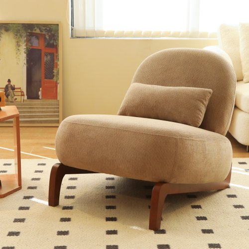 Silla de acento linda con patas de madera maciza, silla de salón de cuero falso con cojín suave