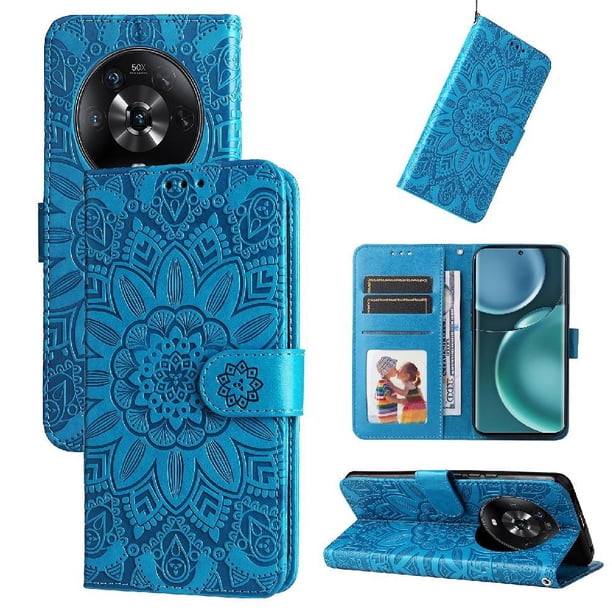 Funda tipo cartera FOXDOCK para Honor Magic 4 , diseño girasol en relieve, cuero PU, cierre magnético, soporte y tarjetero