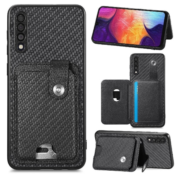 Funda Billetera Tejida para Samsung Galaxy A30s con Soporte y Tarjetero Negro