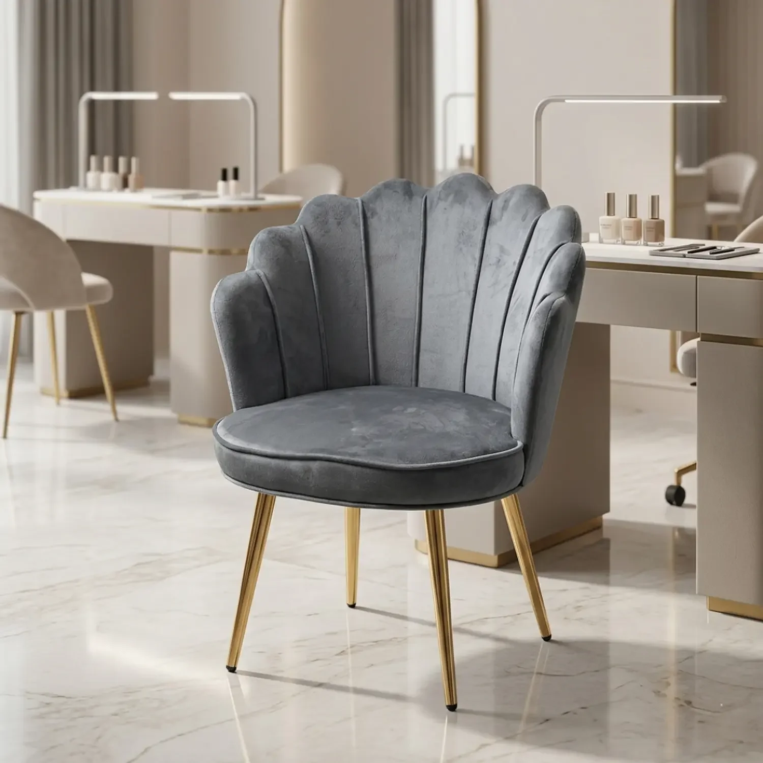 Genérica - Silla Manicure Profesional Velvet Tipo Concha Para Uñas Y Salón De Belleza Gris