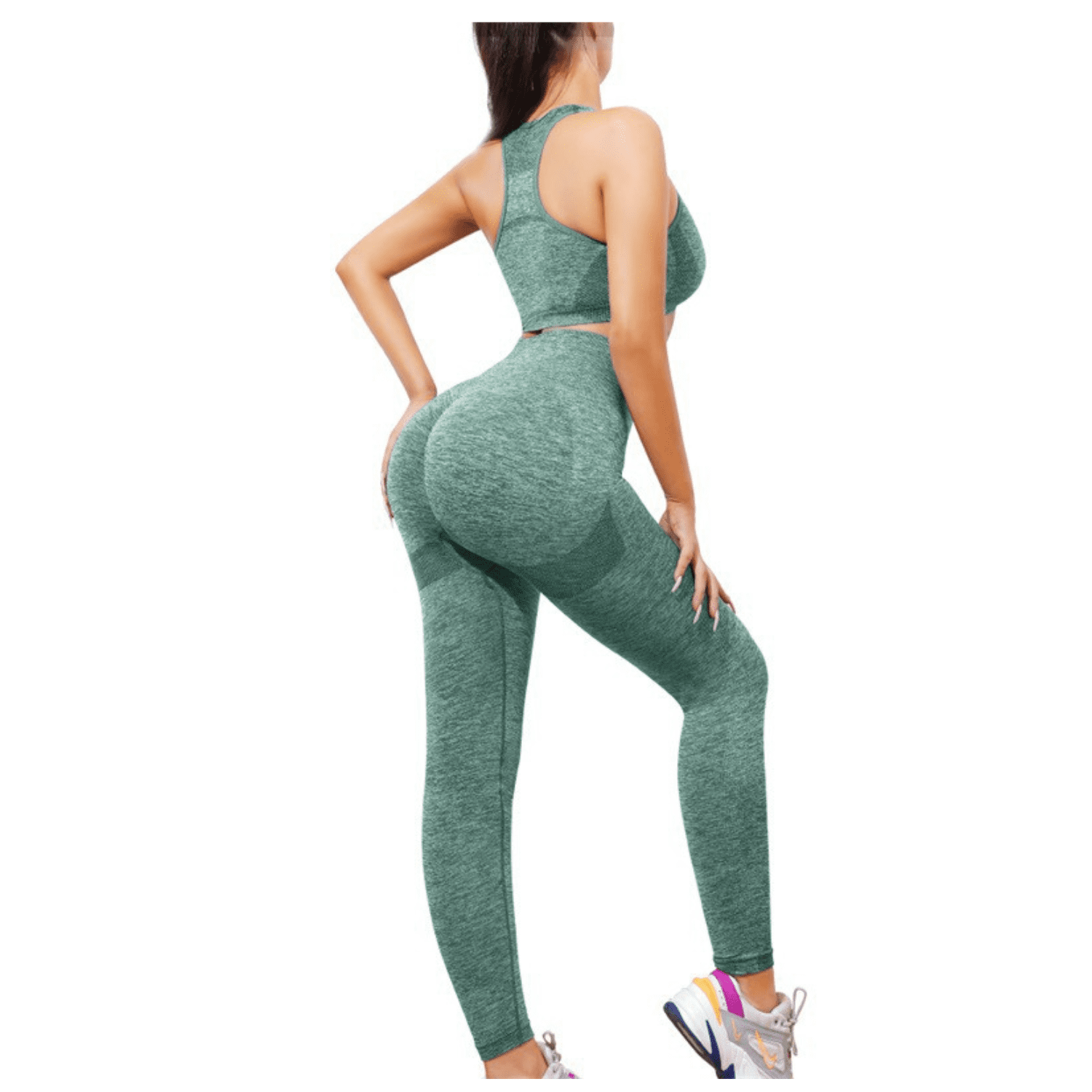 Genérico - Conjunto Deportivos Calza + Top Levanta Cola Estándar S/m Verde Lisa