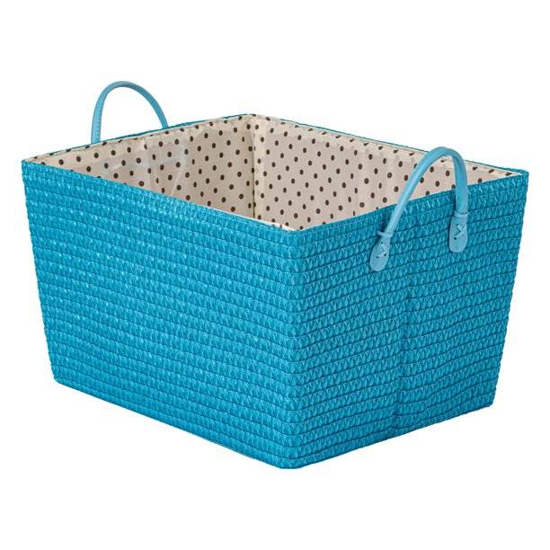 REGALWOVEN 1 Pcs Cesta de Almacenamiento Tejida, Contenedor de Almacenamiento para Estante y Armario para Mantas, Zapatos, Organizador con Asas para Decoración del Hogar Azul 17.7*13.8*9.8in