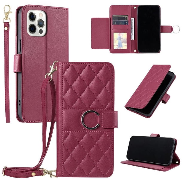 Funda tipo billetera FOXDOCK para iPhone 12 Pro – Tapa abatible con correa para mujer