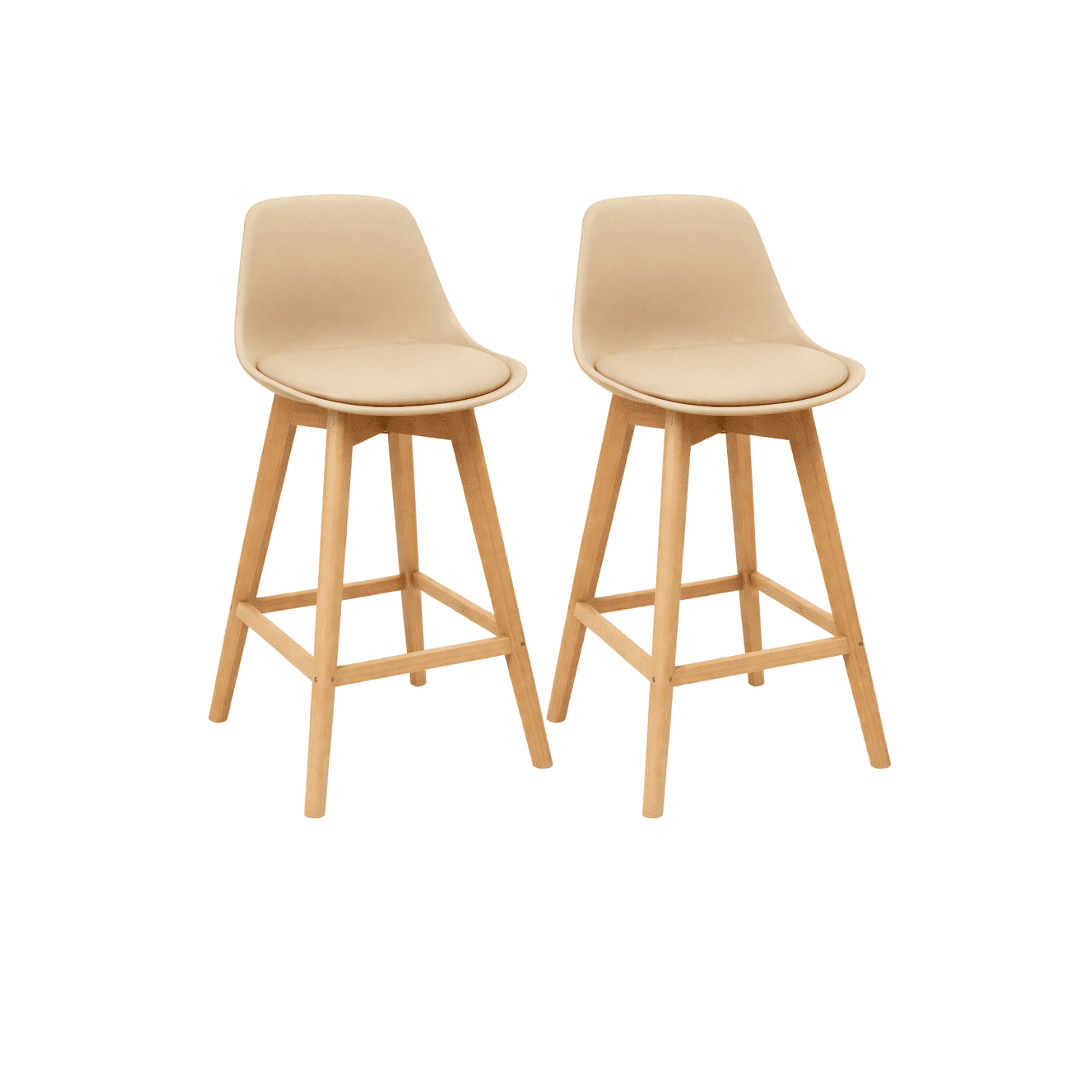 Habita2 Chile - Pack 2 Taburetes O Pisos Terry Base Madera 61 Cm Beige