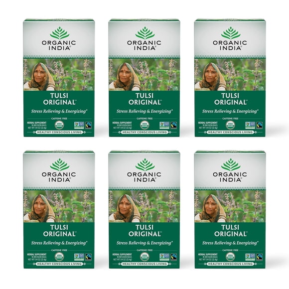 Té de hierbas ORGANIC INDIA Tulsi Original, 18 bolsas, paquete de 6