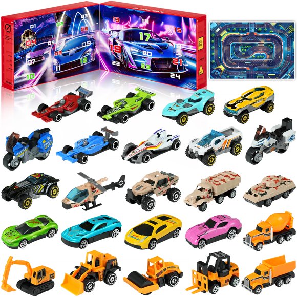 Calendario de Adviento 2024 para niños con 24 coches de aleación diferentes