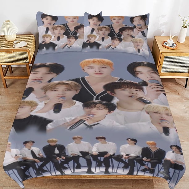Stray Kids Bedding Set Duvet Cover Comfortable and Lightweight Cartoon Bedding 3 Piece Bed Set